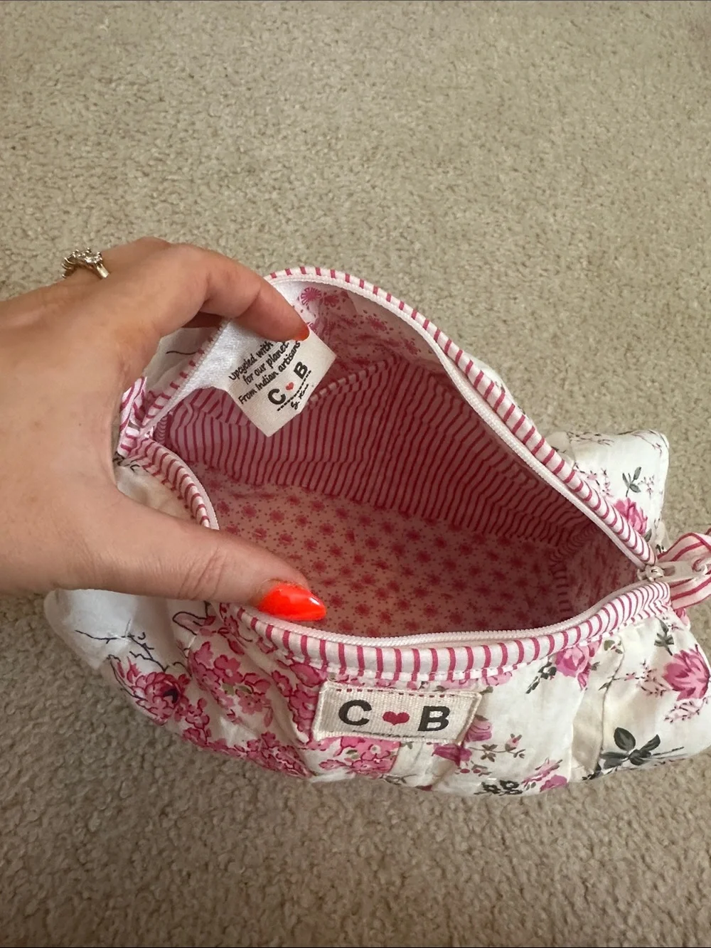 C·B Positano Pink Floral Quilted Travel Cosmetic Bag